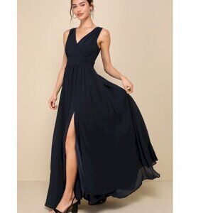 Lulus Thoughts of Hue Dark Navy Blue Surplice Maxi Dress Size Small NWOT